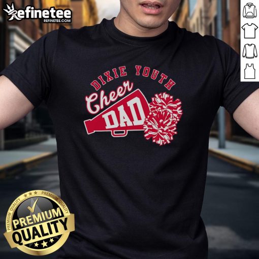 Awesome Cheer Dad Pom Poms T-Shirt featuring vibrant pom poms and a fun design, perfect for proud cheerleading fathers.