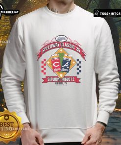 Awesome Cincinnati Reds vs Atlanta Braves 2025 MLB Speedway Classic Arch Sweatshirt featuring team logos and vibrant colors.
