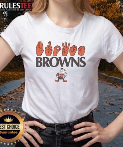 Awesome Cleveland Browns Football homage youth love sign with hand signals on a ladies tee shirt, perfect for fans.
