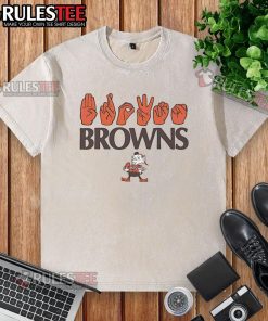 Awesome Cleveland Browns Football homage youth love sign hand signals on a washed t-shirt for fans and players.