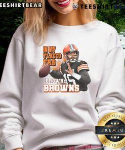 Alt Text: Cleveland Browns football sweatshirt featuring 'In My Flacco Era' design, perfect for rugby fans and sports enthusiasts.