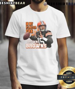 Alt Text: Cleveland Browns football fan wearing a Flacco Era rugby player t-shirt, showcasing team spirit and style.