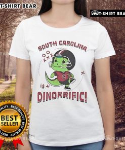 Awesome Dinosaur South Carolina Gamecocks Dino-Riffic Ladies Tee featuring a vibrant dinosaur graphic for fans.