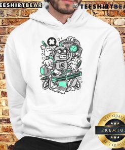 Awesome DJ Robot Hoodie featuring a vibrant robot graphic, perfect for music lovers and streetwear enthusiasts.