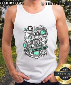 Stylish Awesome DJ Robot Tank Top featuring a vibrant graphic design, perfect for music lovers and festival-goers.