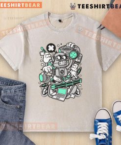 Awesome DJ Robot Washed T-Shirt featuring a vibrant graphic of a DJ robot, perfect for music lovers and fashion enthusiasts.