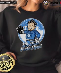 Awesome Fantastic 4 We Will Protect You Sweatshirt featuring vibrant design and comfortable fit for superhero fans.