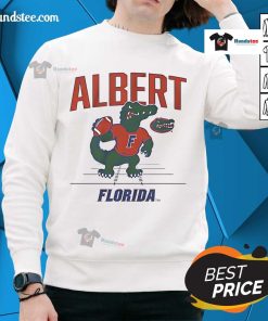 Alt Text: Awesome Florida Gators football sweatshirt featuring the Albert mascot on a vibrant blue background.