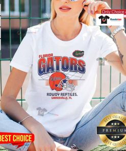 Awesome Florida Gators football helmet graphic on a stylish Rowdy Reptiles ladies tee shirt.