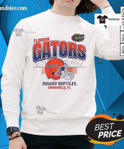Awesome Florida Gators football helmet design on Rowdy Reptiles sweatshirt, perfect for Gators fans and game day wear.