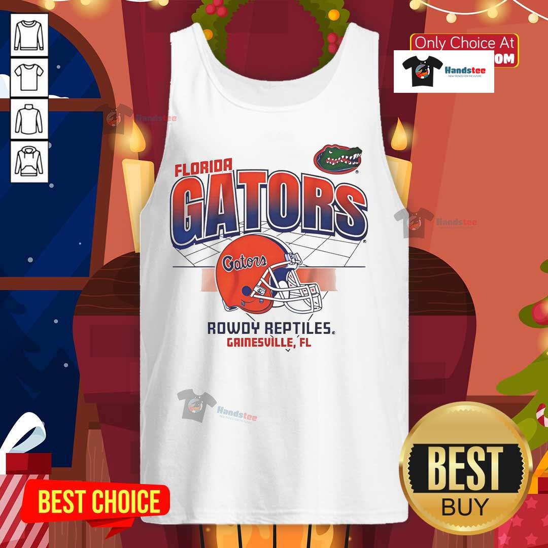 Awesome Florida Gators Football Helmet Grid Rowdy Reptiles Tank Top Awesome Florida Gators football helmet graphic on a Rowdy Reptiles tank top, perfect for Gators fans and game day.