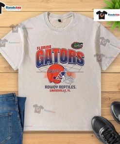 Awesome Florida Gators football helmet design on a Rowdy Reptiles washed t-shirt, perfect for fans and game day wear.
