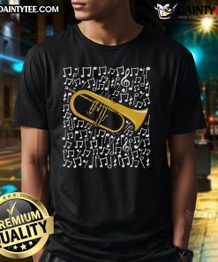 Awesome flugelhorn musical notes design on a horn player brass musician t-shirt, perfect for music lovers and musicians.