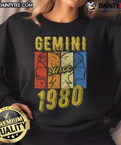 Awesome Gemini Since 1980 retro sweatshirt featuring a stylish design perfect for astrology lovers and fans of vintage fashion.