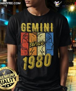 Awesome Gemini Since 1980 Retro T-Shirt featuring vintage design and zodiac symbol for astrology lovers.