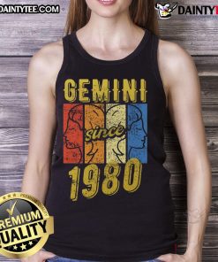 Awesome Gemini Since 1980 retro tank top featuring vintage style graphics, perfect for astrology lovers and casual wear.