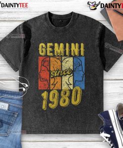 Awesome Gemini Since 1980 retro washed t-shirt featuring a vintage design and vibrant colors for astrology lovers.