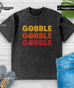 Awesome Gobble Gobble Gobble washed t-shirt featuring a fun turkey graphic, perfect for Thanksgiving celebrations.