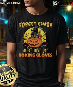 Awesome Halloween Grim Reaper T-Shirt featuring 'Forget Candy, Just Give Me Boxing Gloves' design for festive fun.