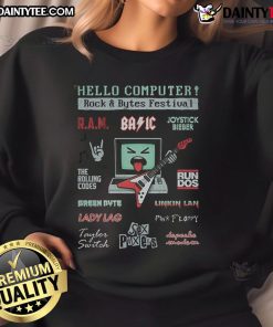 Awesome Hello Computer Rock Bytes Festival Sweatshirt featuring a vibrant design perfect for tech and music enthusiasts.