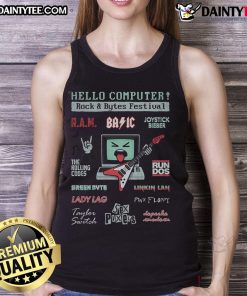 Festival-ready Awesome Hello Computer Rock Bytes tank top featuring vibrant design and bold graphics for music lovers.