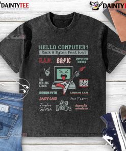 Awesome Hello Computer Rock Bytes Festival washed t-shirt featuring vibrant graphics and a comfortable fit.