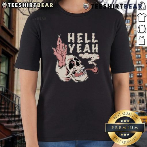Awesome Hellyeah Smoking Skull Ladies Tee featuring a bold skull graphic and stylish design for fans of rock apparel.