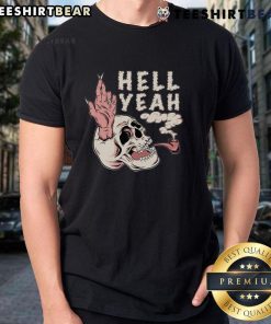 Alt Text: Awesome Hellyeah Smoking Skull T-Shirt featuring a bold skull graphic with smoke effects, perfect for rock fans.
