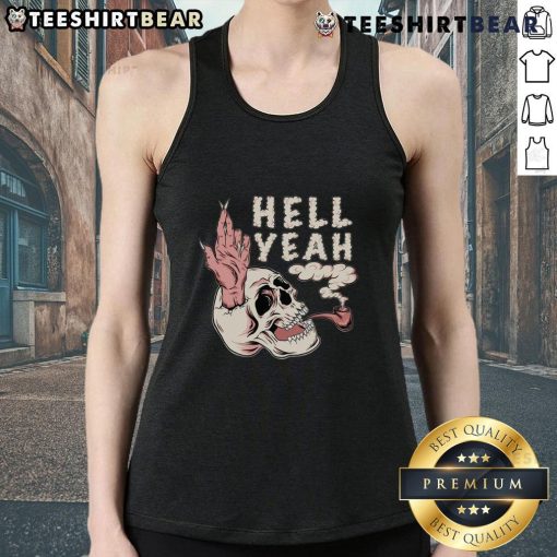 Awesome Hellyeah smoking skull tank top featuring a bold graphic design, perfect for music lovers and rock fans.