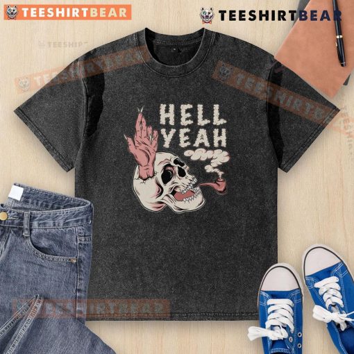 Awesome Hellyeah Smoking Skull Washed T-Shirt featuring a bold skull graphic on a distressed fabric background.