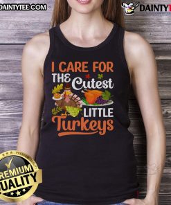 Cute tank top featuring adorable turkeys for Thanksgiving, perfect for showing I care this holiday season.