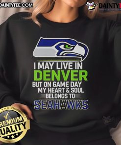 Seattle Seahawks sweatshirt with bold text, perfect for Denver fans showing team spirit on game day.