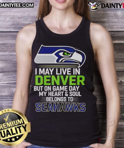 Denver resident in Seattle Seahawks tank top, showcasing team spirit on game day with vibrant colors and bold design.