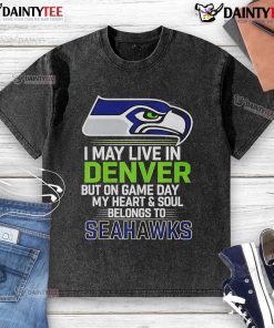Alt Text: Seattle Seahawks washed t-shirt, perfect for fans in Denver showcasing loyalty on game day.