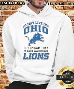Alt Text: Ohio fan wearing Detroit Lions hoodie, showcasing team spirit on game day with pride and enthusiasm.