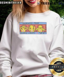 Keith Haring sweatshirt featuring 'Awesome Ignorance Fear Silence Death' design in vibrant colors, perfect for art lovers.