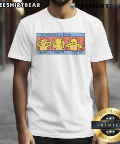 Keith Haring-inspired T-shirt featuring 'Awesome Ignorance Fear Silence Death' graphic, vibrant colors and bold design.