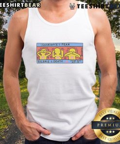 Keith Haring tank top featuring 'Awesome Ignorance Fear Silence Death' design in vibrant colors.