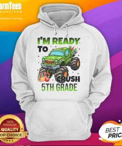 Awesome 'I'm Ready to Crush 5th Grade' monster truck hoodie for kids, featuring vibrant graphics and a cozy fit.