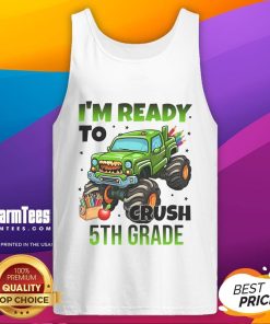 Child wearing an Awesome I'm Ready to Crush 5th Grade monster truck tank top, ready for school and fun activities.