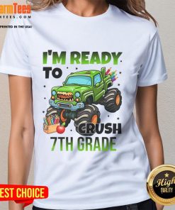 Awesome 'I'm Ready to Crush 7th Grade' Monster Truck Ladies Tee design featuring bold graphics and vibrant colors.