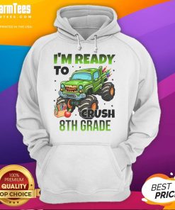 Awesome 'I'm Ready to Crush 8th Grade' monster truck hoodie for kids, featuring a vibrant design and comfortable fit.