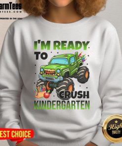 Alt Text: Cool monster truck sweatshirt for kids, perfect for kindergarten, featuring vibrant colors and a bold design.