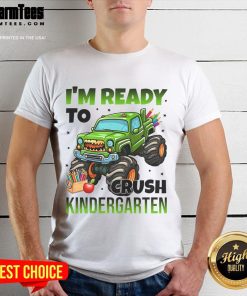 Alt Text: Awesome I'M Ready To Crush Kindergarten Monster Truck T-Shirt featuring a colorful truck design for kids.