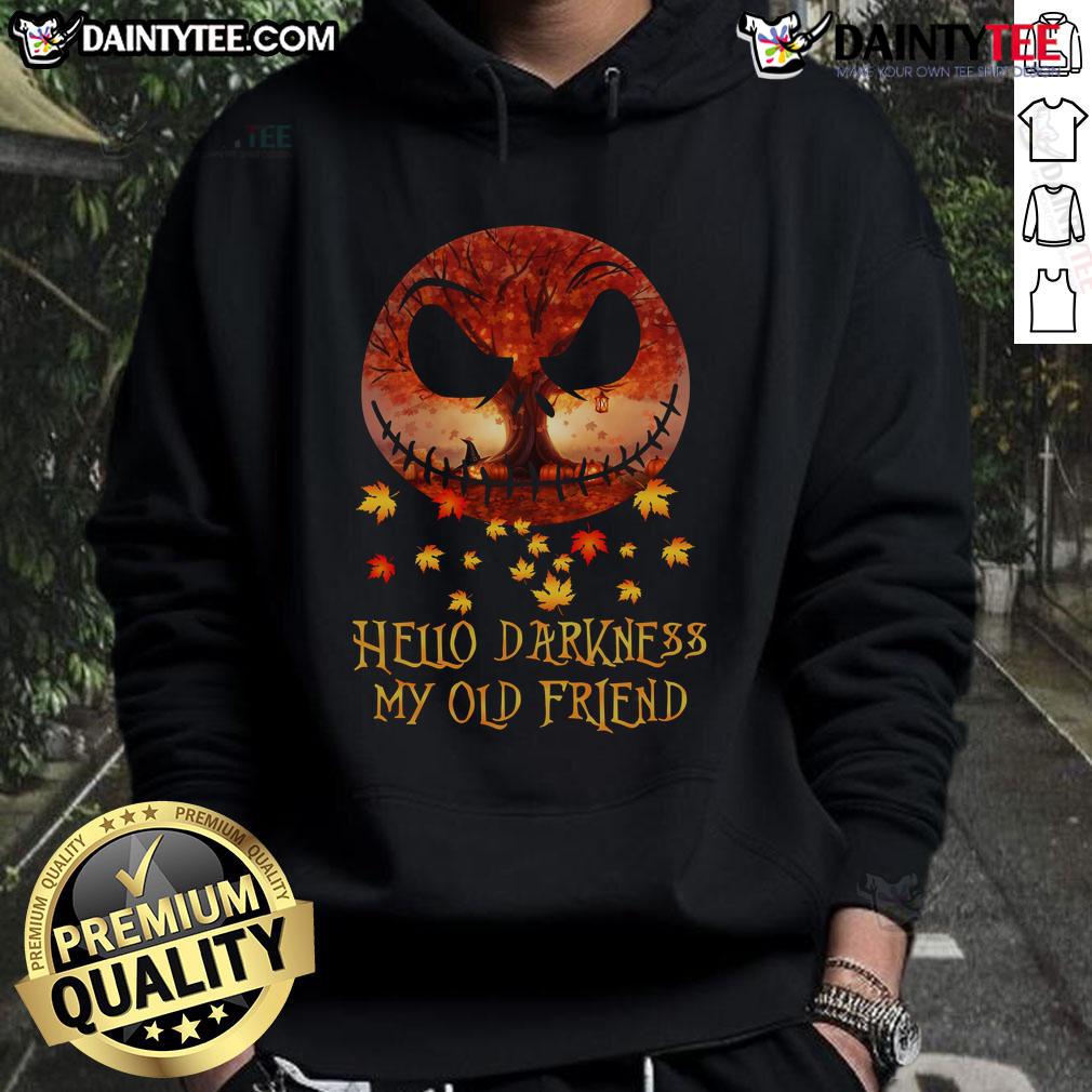 Awesome Jack Skellington Hello Darkness My Old Friend Autumn Halloween Hoodie Awesome Jack Skellington hoodie featuring 'Hello Darkness My Old Friend' design, perfect for autumn and Halloween celebrations.