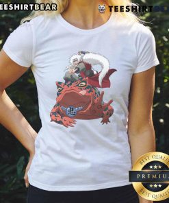 Awesome Jiraiya and Gamabunta Naruto ladies tee featuring vibrant artwork of iconic characters from the Naruto series.