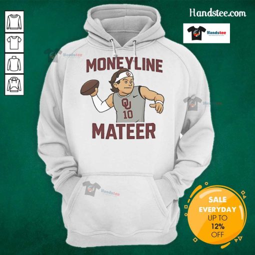 Alt Text: Awesome John Mateer Moneyline Oklahoma Sooners hoodie featuring vibrant team colors and logo for fans.