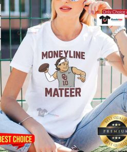 Alt Text: Awesome John Mateer Moneyline Oklahoma Sooners Ladies Tee featuring vibrant colors and team logo for fans.
