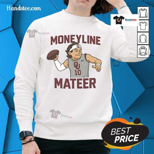 Awesome John Mateer Moneyline Oklahoma Sooners sweatshirt in vibrant colors, perfect for fans and game day.