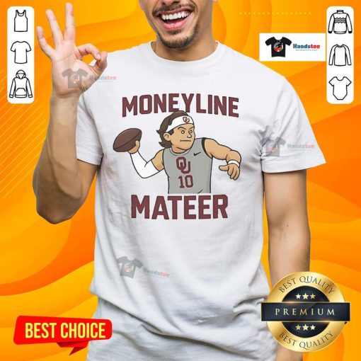 Awesome John Mateer Moneyline Oklahoma Sooners T-Shirt featuring bold graphics and vibrant colors for fans.